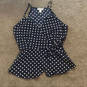 Monteau Navy with White Polka Dot Spaghetti Strap Blouse- Size Large